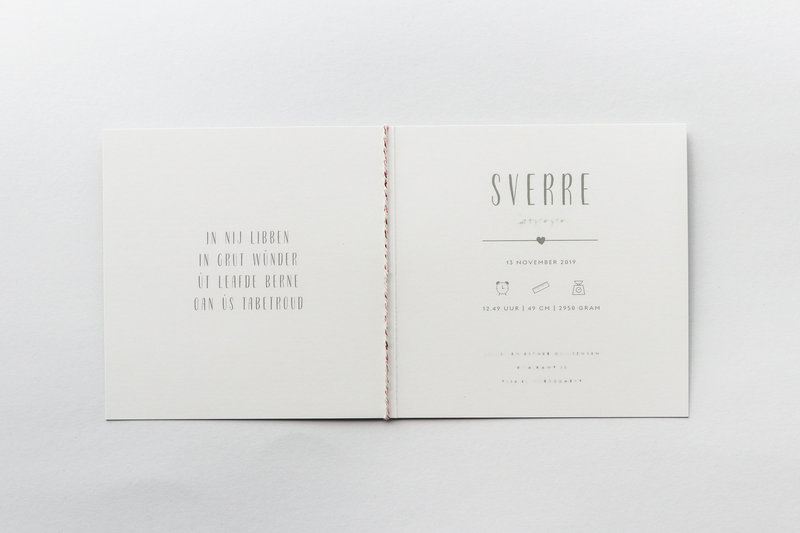 Eenvoudig geboortekaartje Sverre met koperfolie