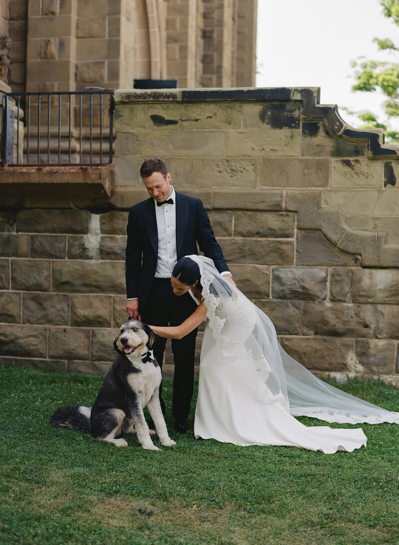 Halifax Wedding Photographer, Jacqueline Anne Photography, captures couple at Prince Edward Island church with their dog.