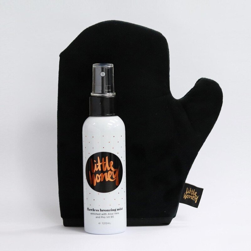 little honey self tanning kit. glove and mist