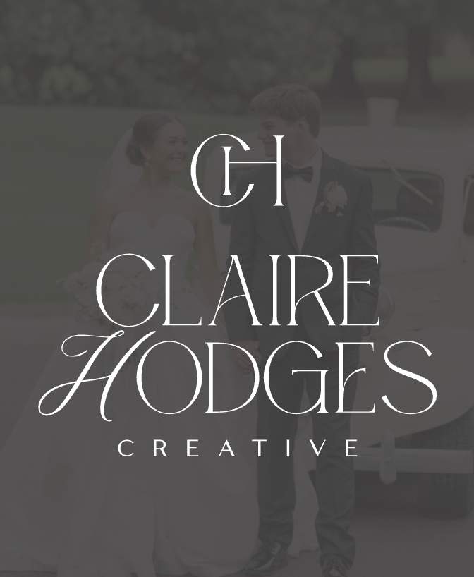 Claire Hodges Logo on Charcoal Wedding Photo