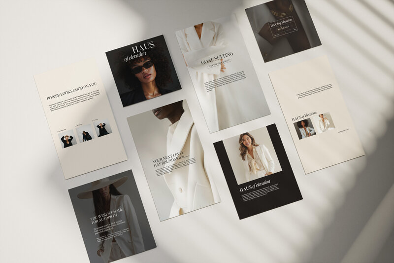 Custom social media templates laid out for HAUS of Elevation, showcasing branded posts, typography, and photography aligned with the client’s visual identity.