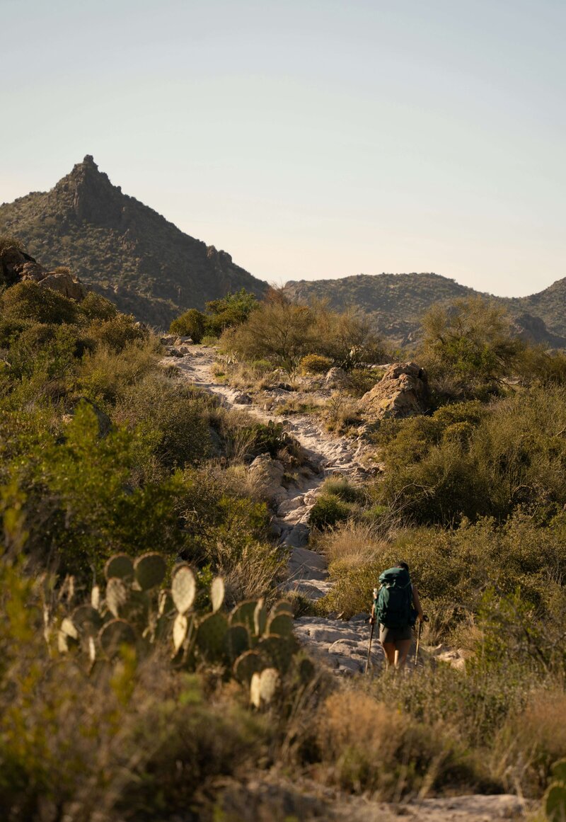 man hiking trail in Arizona