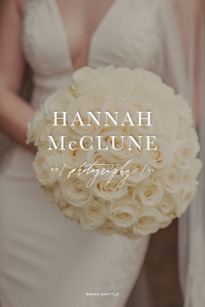 Main Hannah McClune logo over soft neutral image of bride holding flowers