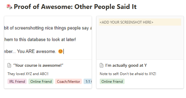 A screenshot of the third section of the "I'm Awesome!" Notion Template.