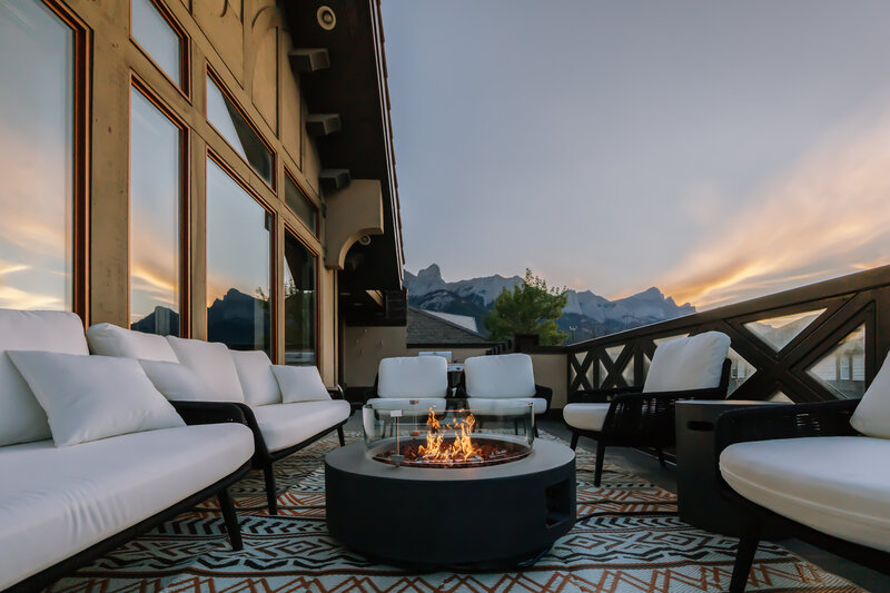 In the heart of Canmore Alberta Stay at sevenfold our accommodation is a Modern mountain-inspired seven bed room downtown in Canmore, Alberta. Mountain views from all angles and two patios to host all of your events. 