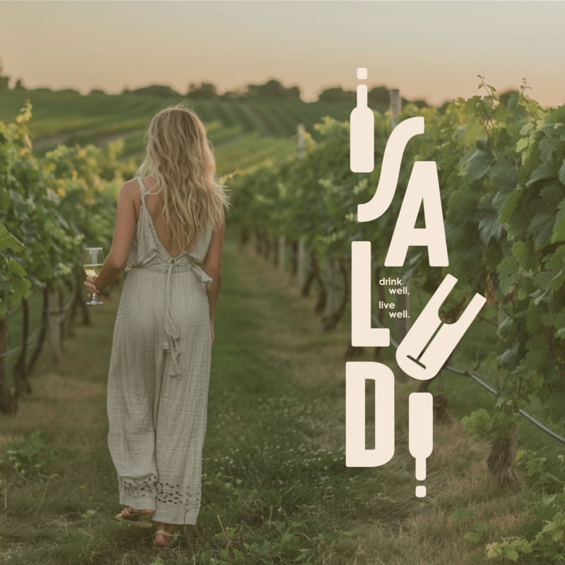logo design on image of woman in vineyard