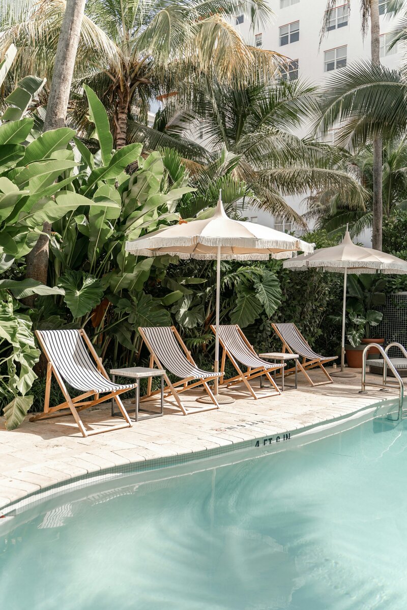 Intimate seating next to a beautiful outdoor pool