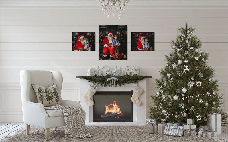Toy Store Mini Room Mock up - Christmas Fireplace Plank Wall