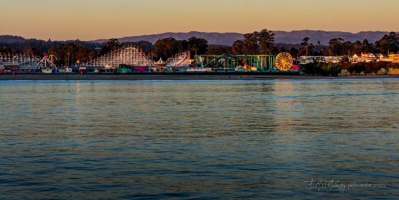 Santa Cruz Beach Boardwalk on Monterey Bay at Sunset