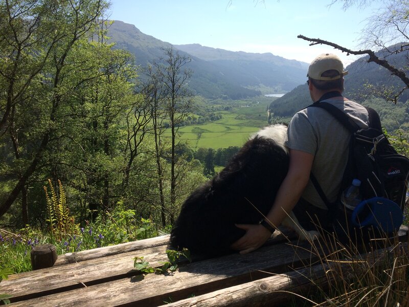 Husband and dog of Stephanie Taale overlooking hills in Scotland- Founder of The Streamlined Creative - Business Coach, Client Experience and Systems Strategist for brand and website designers