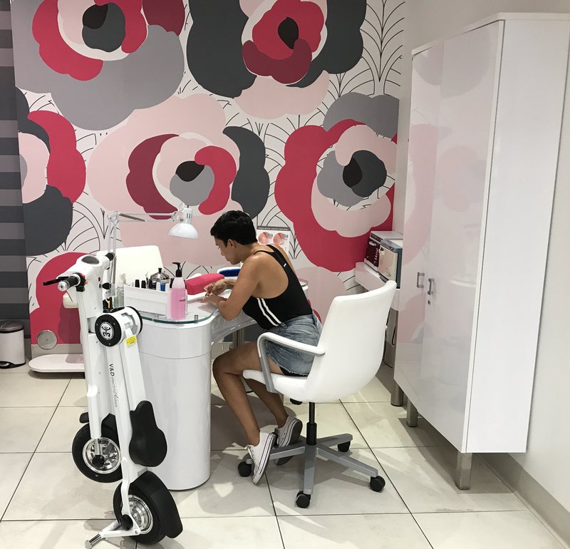 White Go-Bike M1 at nail salon