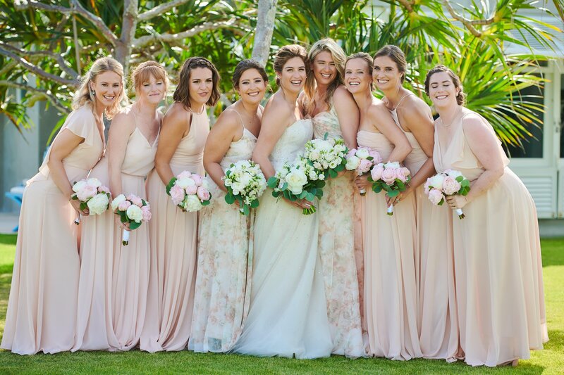 Bermuda Wedding Bermuda Bride Bridesmaids Nude Dresses and Bouquet Flowers