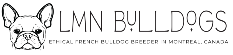 LMN Bulldogs logo with tagline emphasizing healthy, socialized French Bulldogs