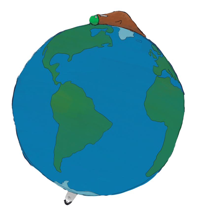 earth with a penguin and walrus on opposite sides