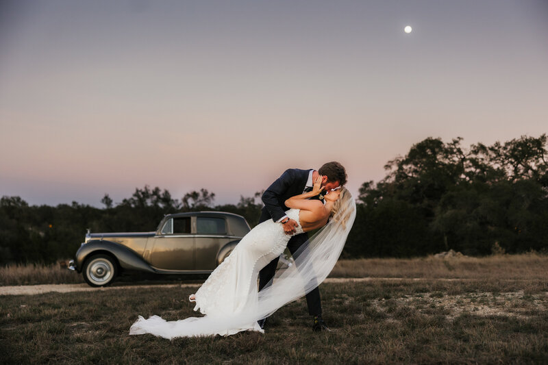 Texas Hill Country wedding couple portrait at sunset