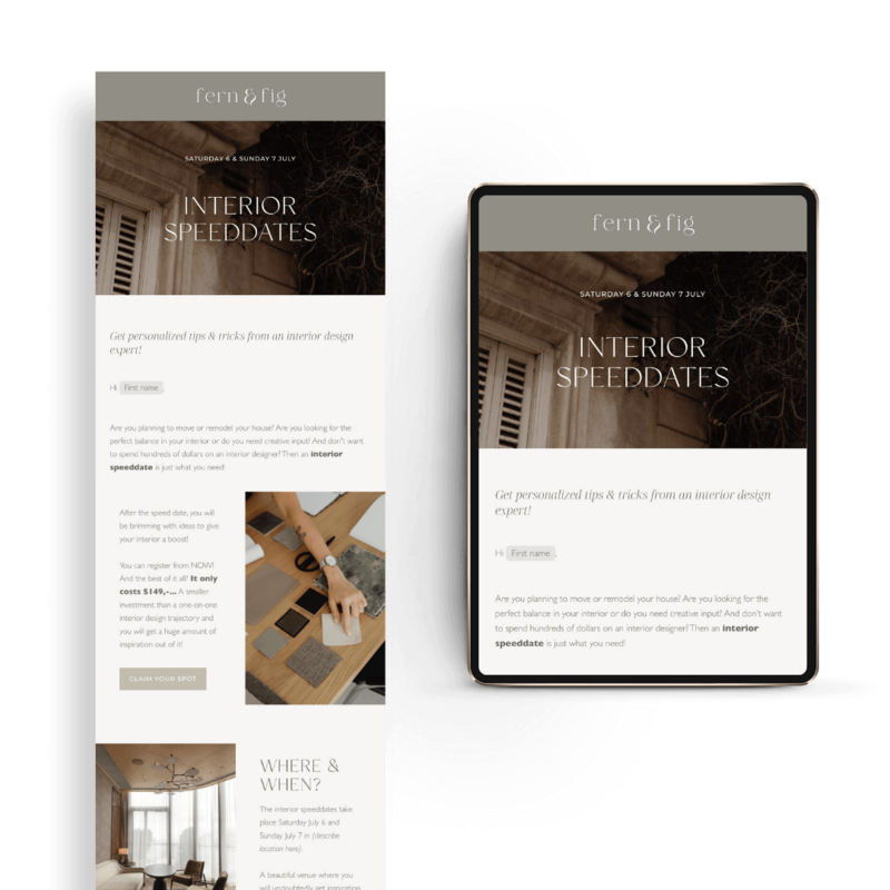 Flodesk email templates voor interieurontwerper