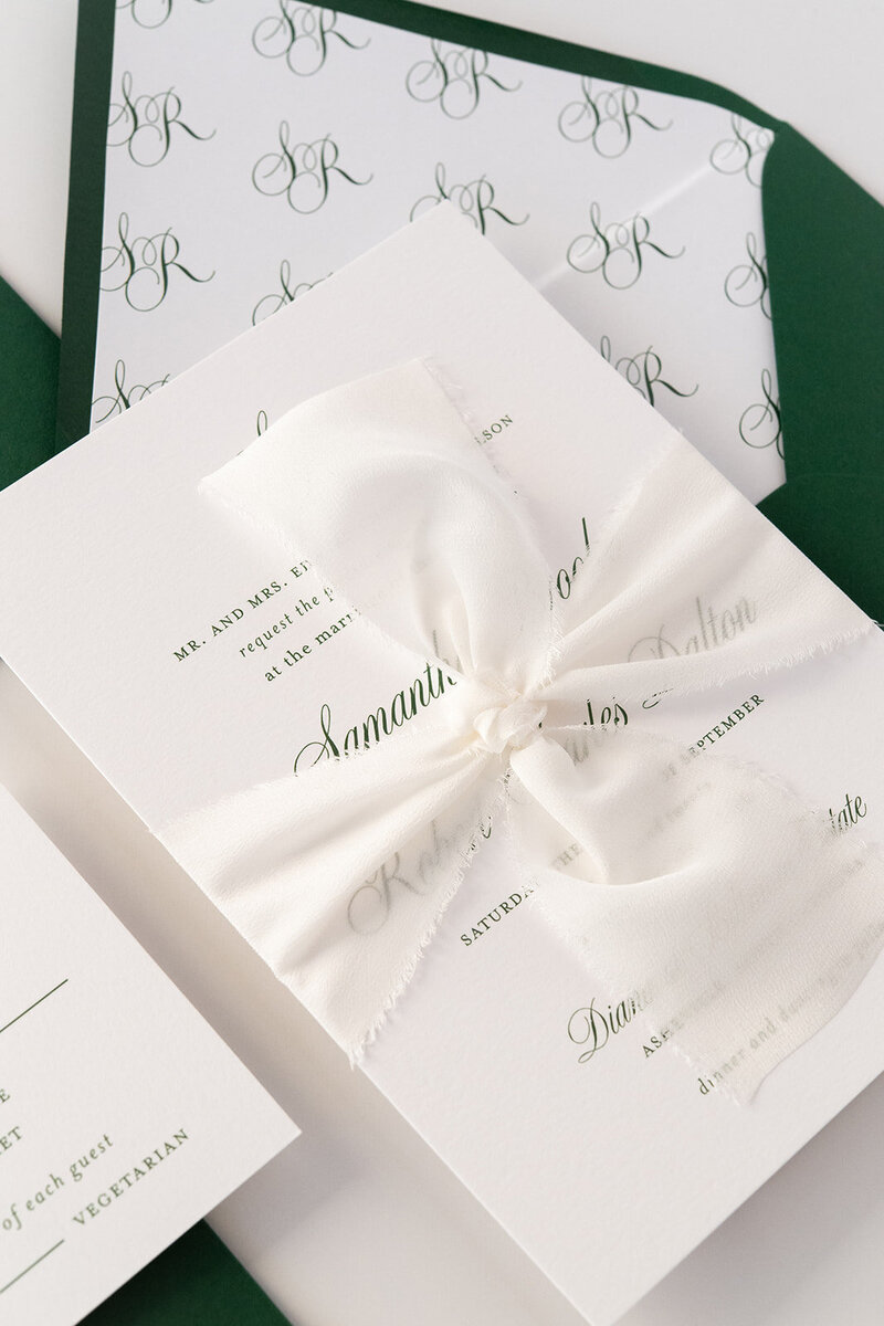 Kelly McDevitt Design Classic Emerald Green Wedding Invite