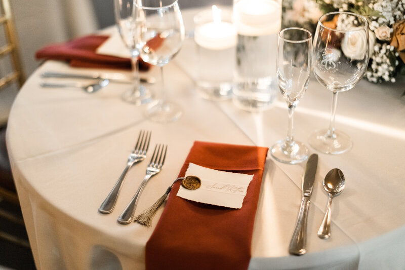 fall wedding table setting terracotta place card