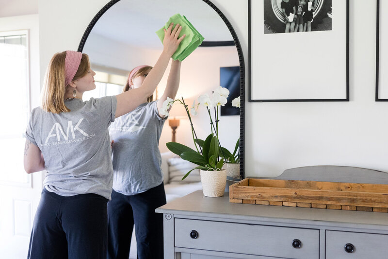 Professional cleaner cleaning glass