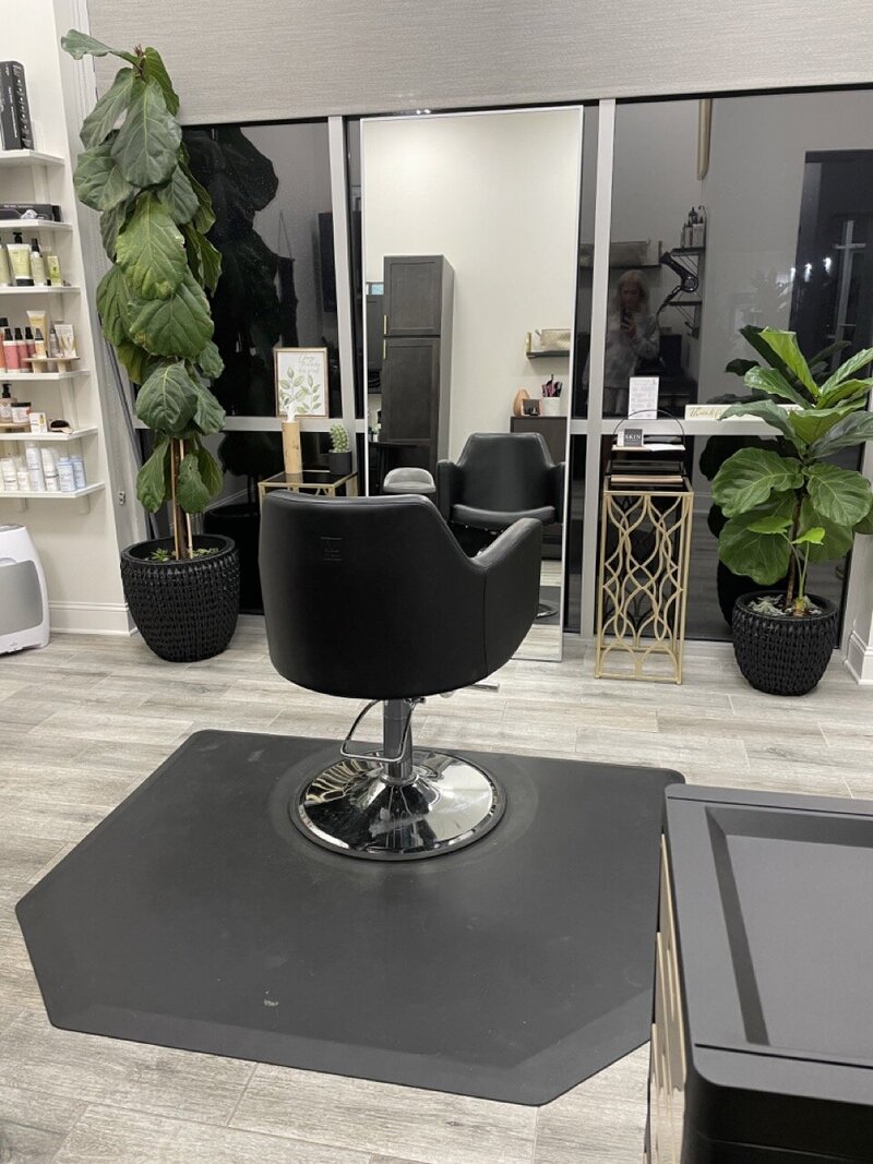 modern hair salon chair and mirror with  natural plants