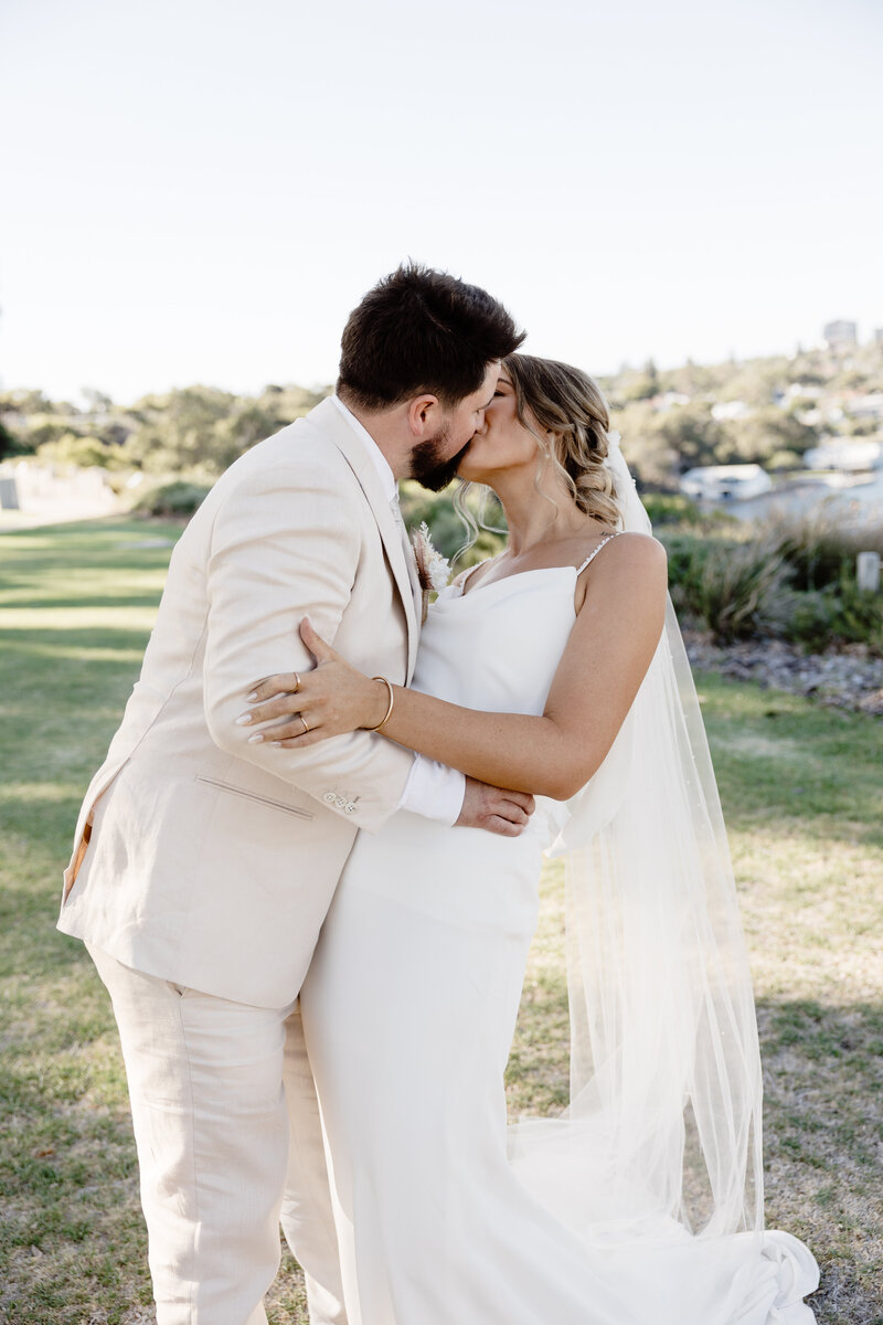 Romantic sunset wedding portrait shot

