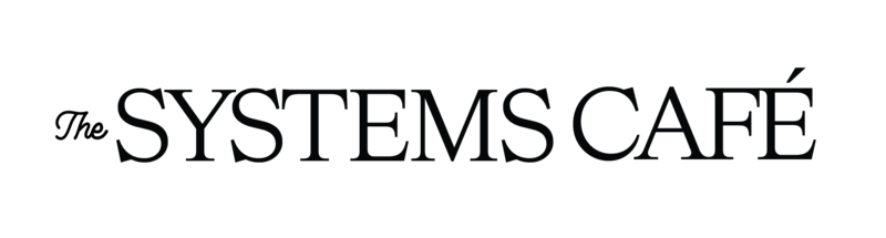 Logo for The Systems Café, featuring a modern and minimalist black text design, representing a professional and streamlined approach to empowering entrepreneurs with done-for-you systems and tools