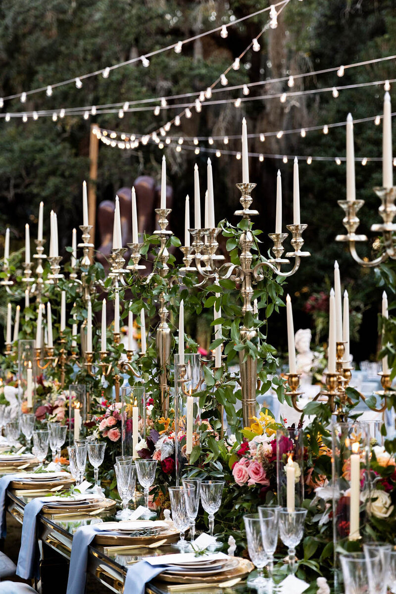 luxury Georgia wedding reception with candelabras and florals