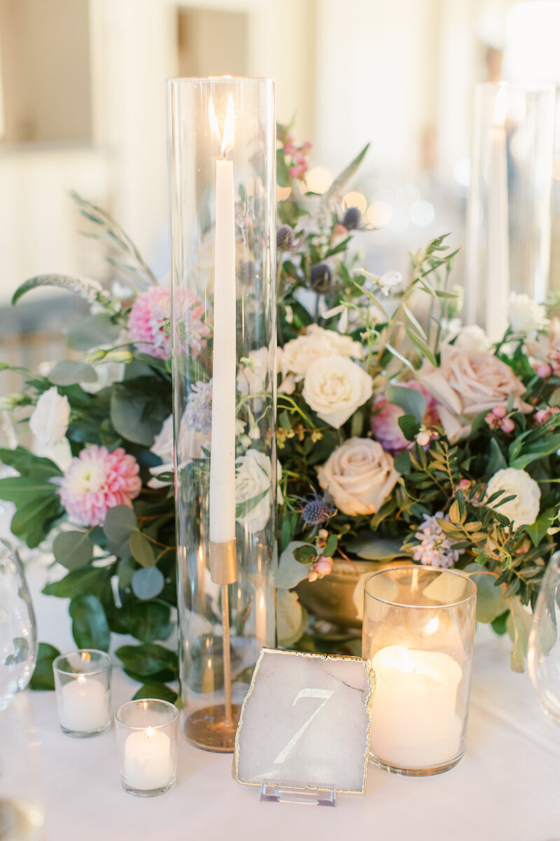 wedding reception tablescape with candles