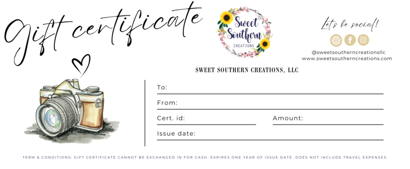 Copy of  8.5X3.5 Photography Gift Certificate  GC 14
