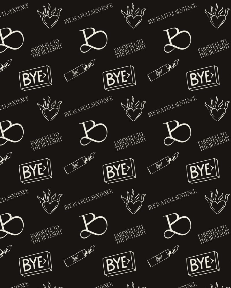 Strategic brand assets, logo variations, and pattern design for ByeCurious brand identity by Phoenix-based Her Higher Standard Design Studio.