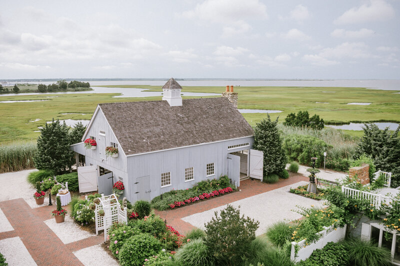 A drone photo of the Bonnet island Estate chapel