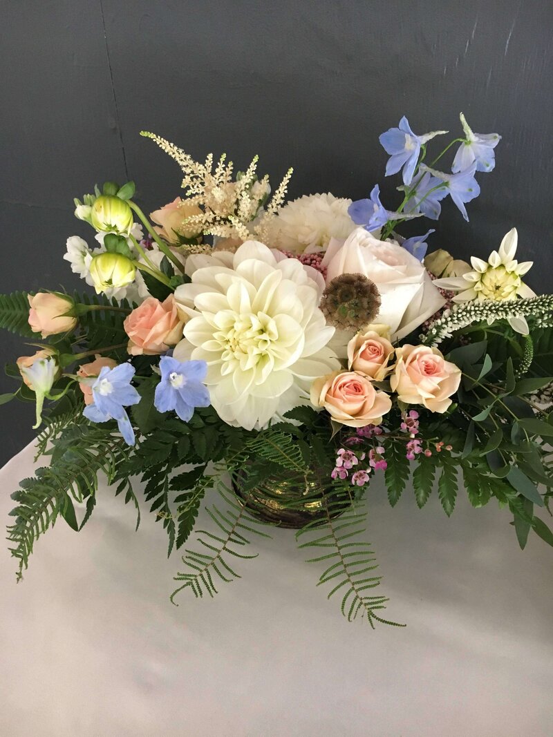 Business floral subscription flower arrangement by Flowers and Thyme.