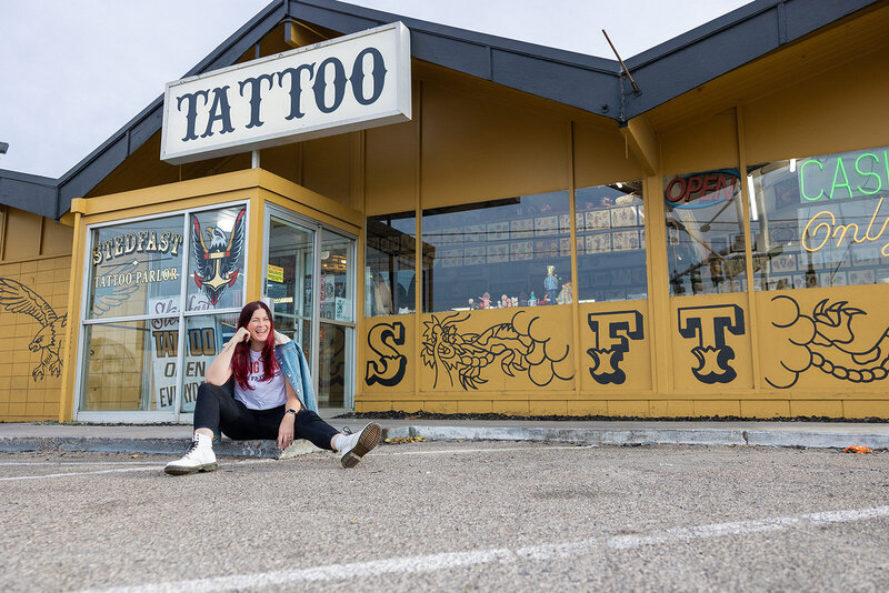 heather taylor of taylor made outside las vegas tattoo shop