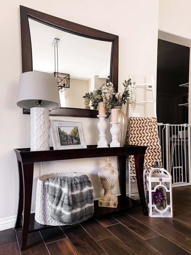 entryway decorations with mirror and side table