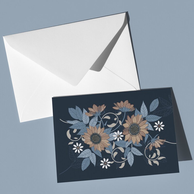 These A6 blank cards are perfect for sending a thoughtful note or simply keeping in your stationery drawer for special moments. Each card showcases a unique hand-drawn design - sunflowers. - by Green Acre Designs.