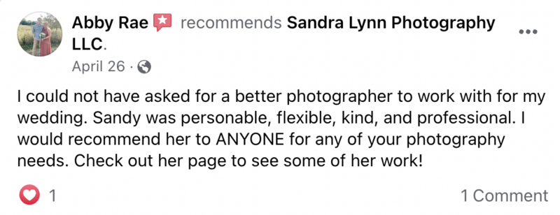 Screenshot of photography review