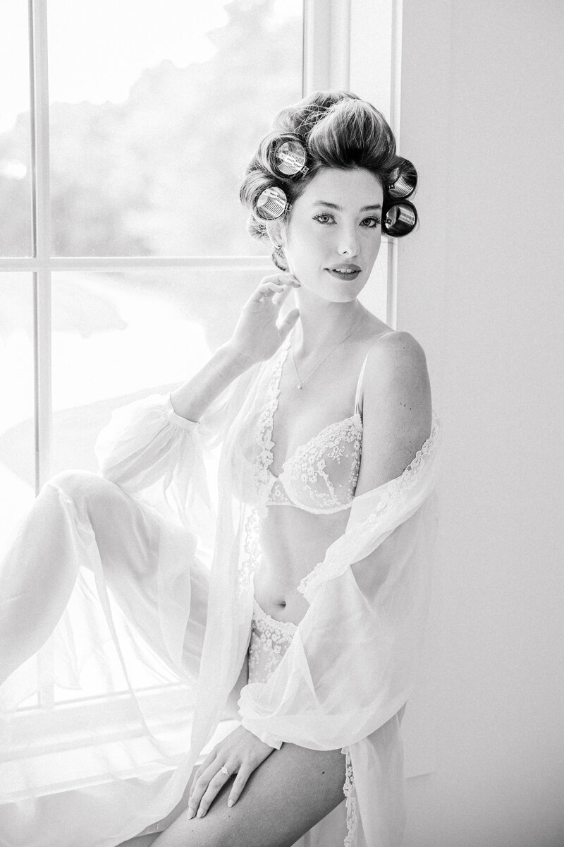 Dover Hall Wedding in Manakin-Sabot, VA | Luxury Wedding Photographer | bride sitting in the bridal suite of a luxury Richmond VA wedding venue before her wedding ceremony