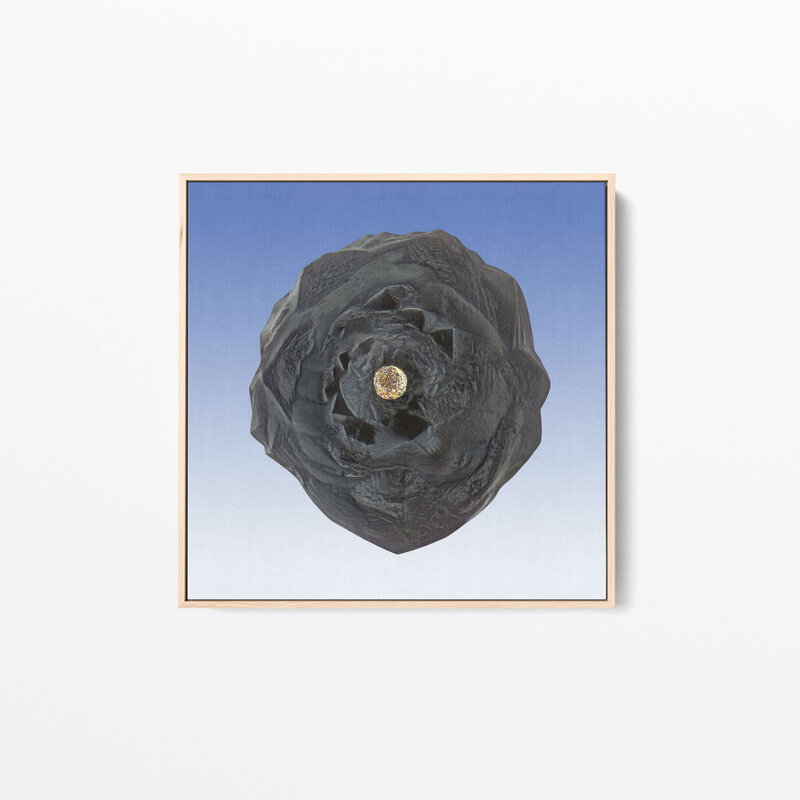 Fine Art Canvas with a natural wooden frame featuring Project Stardust micrometeorite NMM 244 collected and photographed by Jon Larsen and Jan Braly Kihle