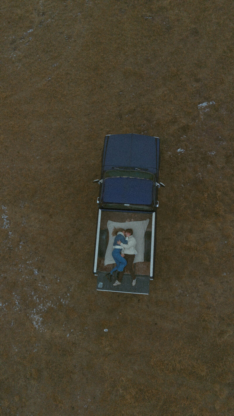 redfish lake idaho elopement in canoe drone shot