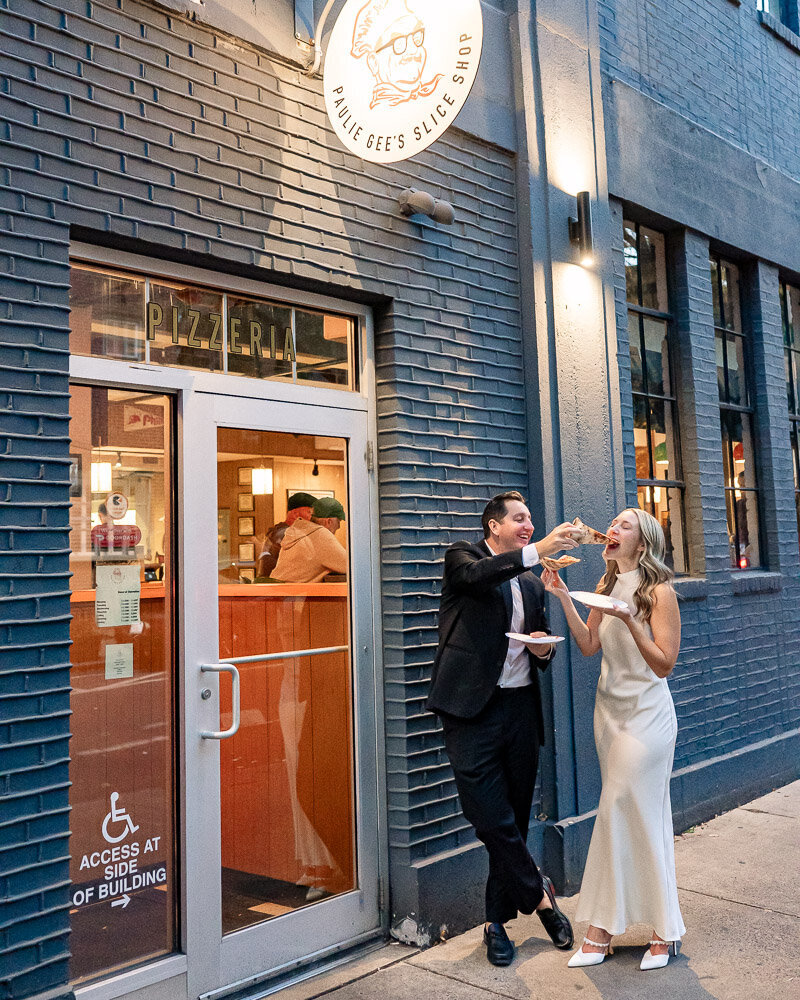 bride and groom portrait in apartment with green wall in Museum area of Philadelphia