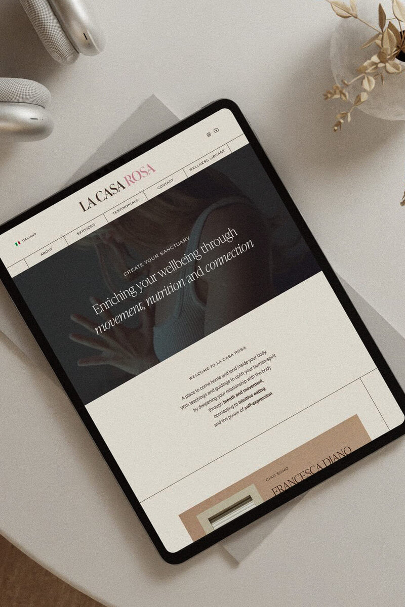 Custom Showit website design mockup on an iPad for a yoga teacher and reiki practitioner, highlighting responsive and user-friendly web design for wellness entrepreneurs and fitness coaches