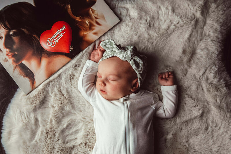 newborn girl with dreamboat annie record
