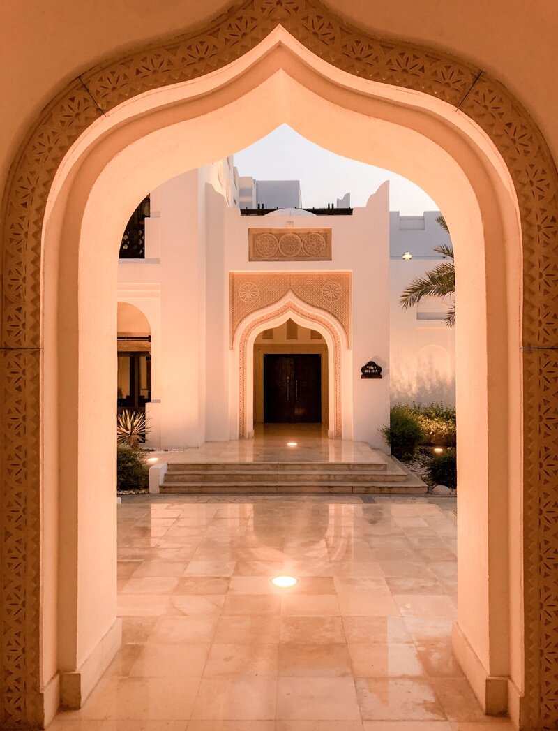 Travel hospitality photography, middle eastern arch in a hotel