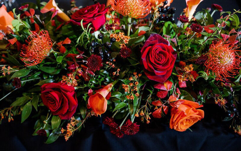 head table flower arrangement for wedding party at Herms in Logan Utah
