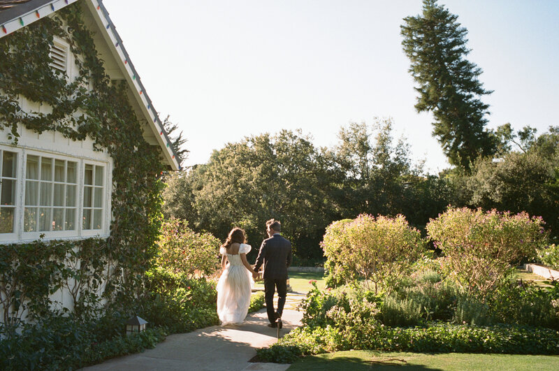 Bride in peach gown at Korakia in Palm Springs