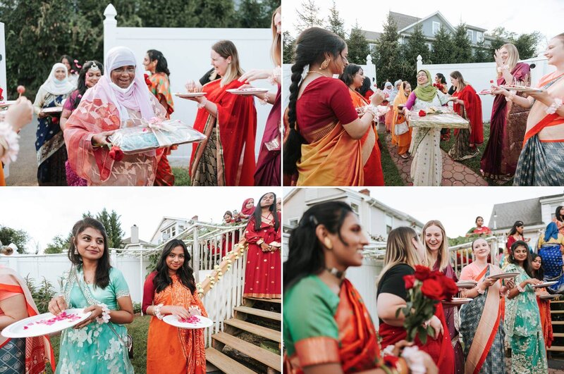 Food is handed out by family members and friends.