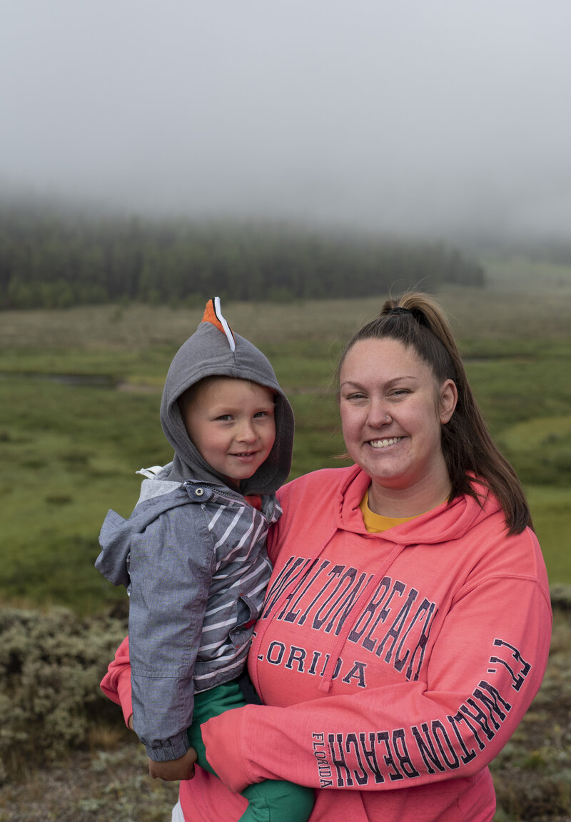Mom and son camping in Colorado