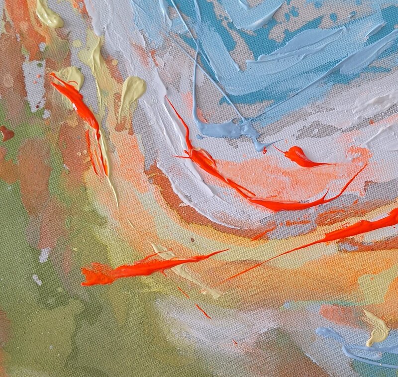 Die Neon-Orange-Highlights geben dem Bild eine spannende Dynamik. Licht und Energie fließen durch die Szene wie orangenes Sonnenlicht am Abend.