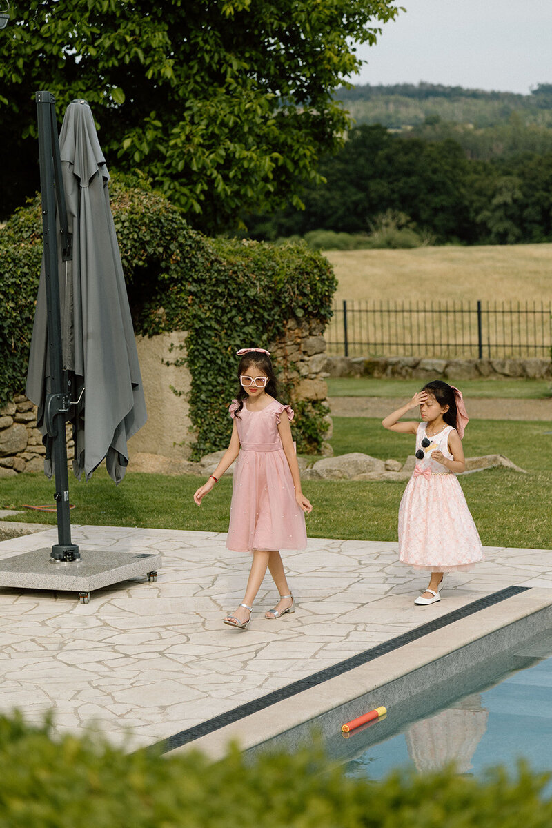 Luxury wedding in Europe – sophisticated bride in a modern wedding gown and groom in a timeless suit.