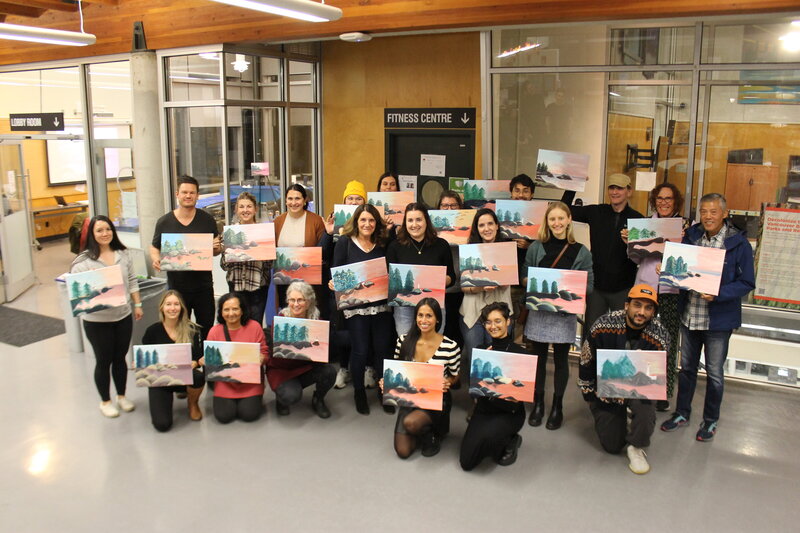 Chloe Greenberg's paint night group photo after the event is complete